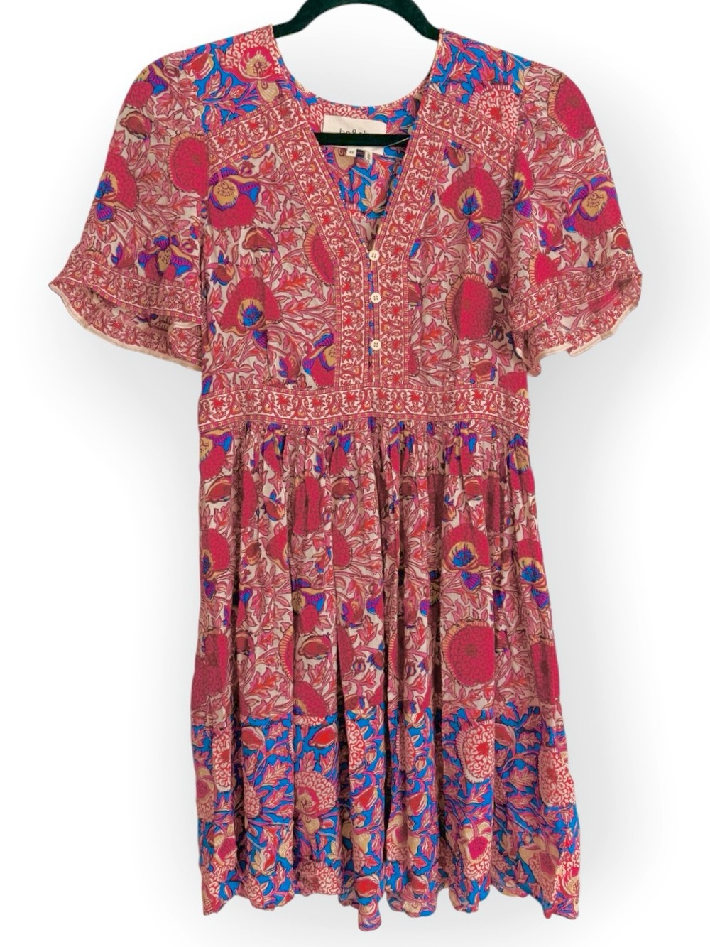 ba&sh VALIA LADY Paisley Dress FUSCHIA white blue Size XS NWOT bohemian $275